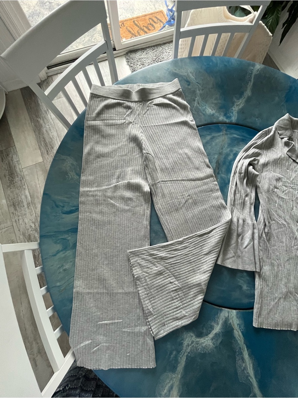 Pink Rose Light Gray Ribbed Knit Top